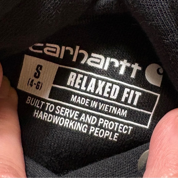 Carhartt Wm’s Relaxed Fit Logo Sleeve Fleece Hoodie NWOT In Black Sz S(4-6) - Picture 3 of 13